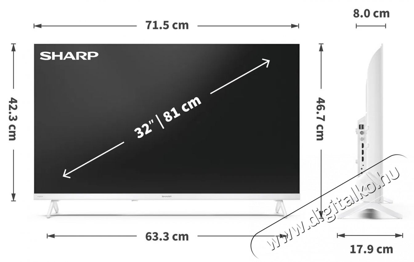 SHARP 32HF2265EW 80cm-es HD Ready LED Google TV, feh&eacute;r Telev&iacute;zi&oacute;k - LED telev&iacute;zi&oacute; - 720p HD Ready felbont&aacute;s&uacute; - 531469