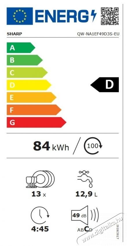 SHARP QW-NA1EF49D3S-EU mosogat&oacute;g&eacute;p, 13 ter&iacute;t&eacute;k Konyhai term&eacute;kek - Mosogat&oacute;g&eacute;p - Norm&aacute;l (60cm) szabadon&aacute;ll&oacute; mosogat&oacute;g&eacute;p - 538100