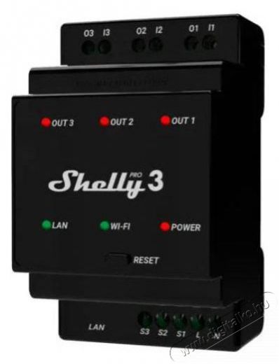 SHELLY Pro 3, kapcsolómodul DIN-sínre, 3×16 A, WiFi, LAN Újdonságok - Új termékek - 521487