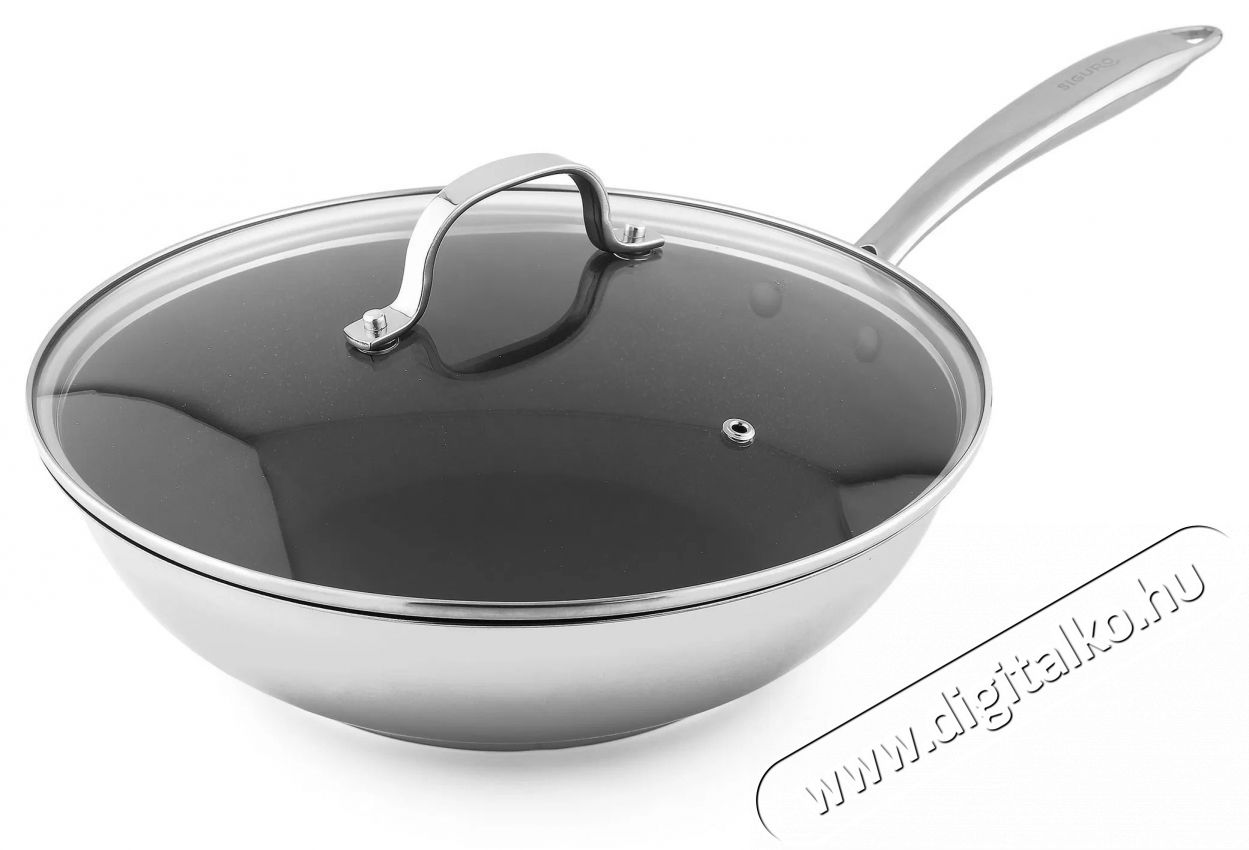 Siguro Wok Pure Delight, 28 cm, ac&eacute;l, ILAG&reg; Professional S rozsdamentes fel&uuml;let + fedő Konyhai term&eacute;kek - Ed&eacute;ny - Wok serpenyő - 504912