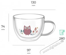 Siguro bögre duplafalú üvegből Owl, 280 ml, 2 darab Konyhai termékek - Egyéb / Konyhai kiegészítő - 520572