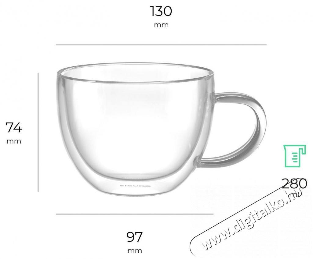 Siguro Capuccino duplafal&uacute; &uuml;vegpoh&aacute;r, 280 ml, 2 db Konyhai term&eacute;kek - K&aacute;v&eacute;főző / k&aacute;v&eacute;&ouml;rlő / kieg&eacute;sz&iacute;tő - K&aacute;v&eacute;s poh&aacute;r / cs&eacute;sze - 526048