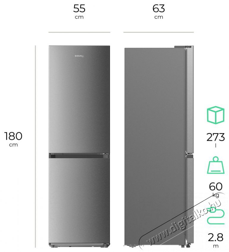 Siguro BF-D251S Szabadon&aacute;ll&oacute; alulfagyaszt&oacute;s kombin&aacute;lt hűtő Konyhai term&eacute;kek - Hűtő, fagyaszt&oacute; (szabadon&aacute;ll&oacute;) - Alulfagyaszt&oacute;s kombin&aacute;lt hűtő - 528020