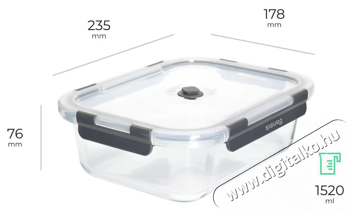 Siguro V&aacute;kuumos &uuml;veged&eacute;ny 1520 ml, 7,6 x 17,8 x 23,5 cm Konyhai term&eacute;kek - Ed&eacute;ny - &Eacute;telt&aacute;rol&oacute; - 530064