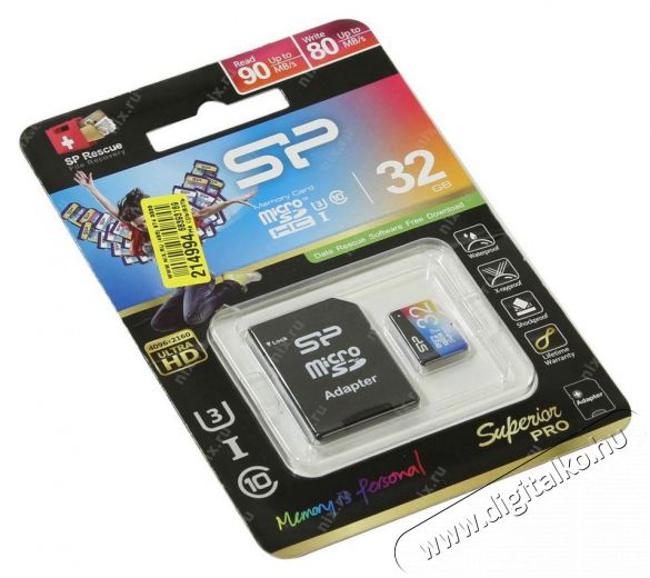 Silicon Power microSDHC Superior Pro 32GB UHS-I U3 + adapter Memória kártya / Pendrive - MicroSD / MicroSDHC kártya - 320679