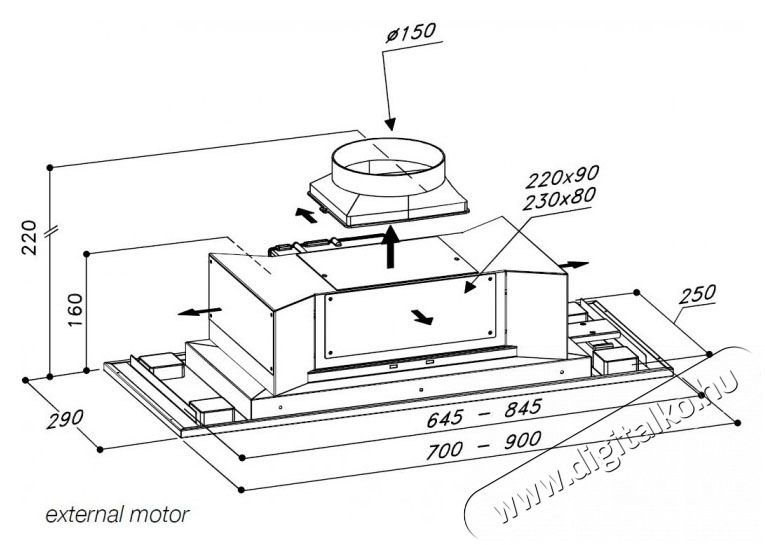 Sirius SL 903 P EM 70cm beépíthető páraelszívó - inox (motor nélkül) Konyhai termékek - Páraelszívó - Beépíthető / kihúzható - 356610