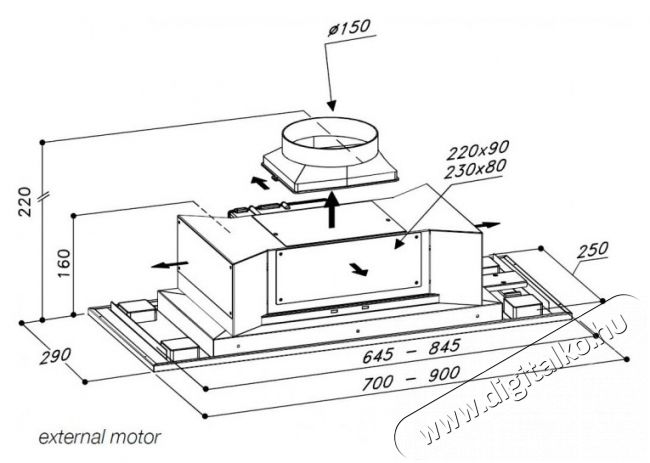 Sirius SL 903 P EM 70cm beépíthető páraelszívó - inox (motor nélkül) Konyhai termékek - Páraelszívó - Beépíthető / kihúzható - 356610