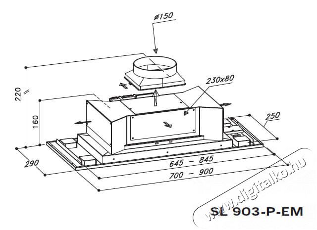 Sirius SL 903 P EM 90cm motor nélkül Konyhai termékek - Páraelszívó - Beépíthető / kihúzható - 356611