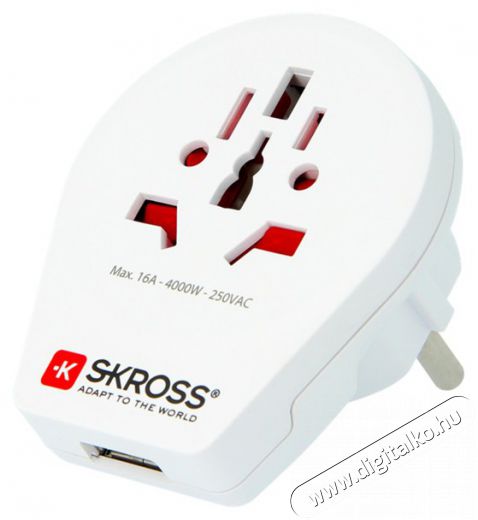 Skross SKR-WORLDTOEUUSB (World To EU) földelt USB csatlakozó Háztartás / Otthon / Kültér - Világítás / elektromosság - Hálózati elosztó / hosszabbító / adapter - 387558