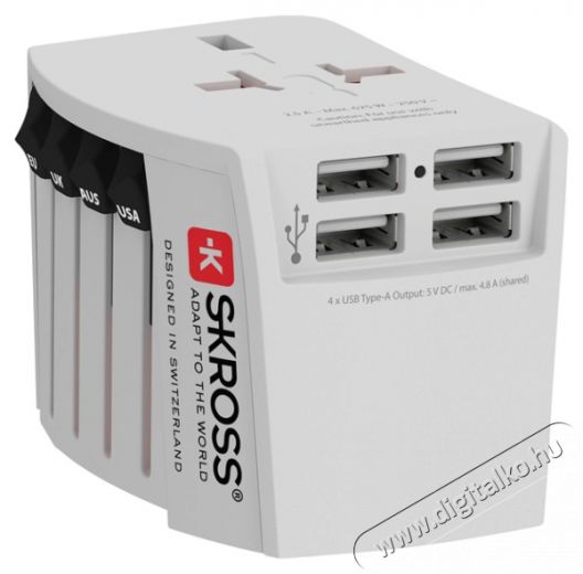 Skross MUVUSB-4XA 4xUSB töltő bemenettel világutazó adapter Háztartás / Otthon / Kültér - Világítás / elektromosság - Hálózati elosztó / hosszabbító / adapter - 455109