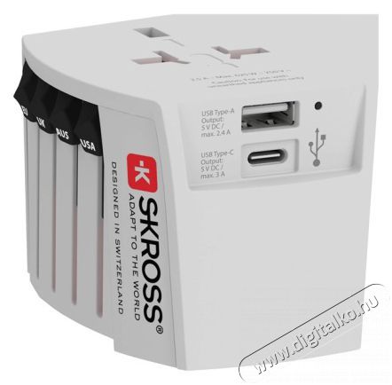 Skross MUVUSB-A-C USB/Type-C töltő bemenettel világutazó adapter Háztartás / Otthon / Kültér - Világítás / elektromosság - Hálózati elosztó / hosszabbító / adapter - 455108