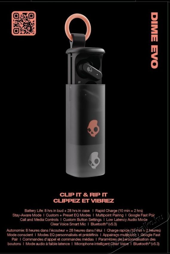 Skullcandy S2DTW-S740 Dime Evo True Wireless Bluetooth fekete f&uuml;lhallgat&oacute; Audio-Video / Hifi / Multim&eacute;dia - F&uuml;l &eacute;s Fejhallgat&oacute;k - F&uuml;lhallgat&oacute; - 531429