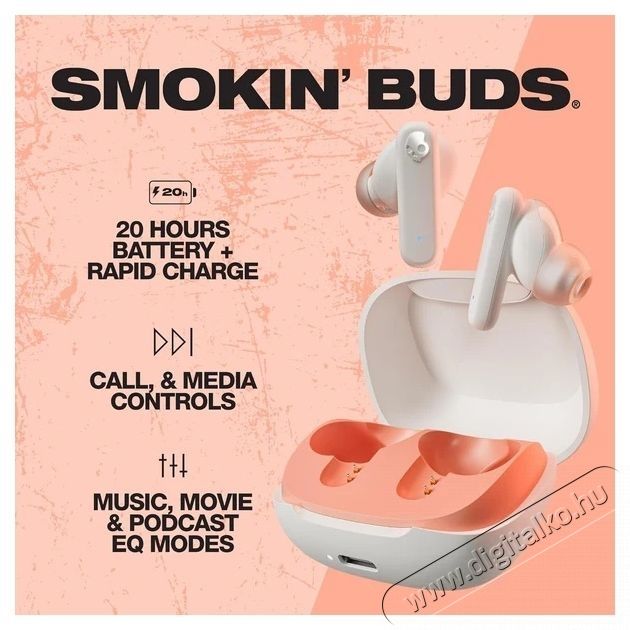 Skullcandy S2TAW-S951 Smokin Buds True Wireless Bluetooth csont/narancss&aacute;rga f&uuml;lhallgat&oacute; Audio-Video / Hifi / Multim&eacute;dia - F&uuml;l &eacute;s Fejhallgat&oacute;k - F&uuml;lhallgat&oacute; - 537579