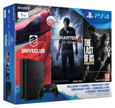 SONY PlayStation 4 (PS4) Slim 1TB fekete konzol + Uncharted 4 + Driverclub + The Last of Us játékok Iroda és számítástechnika - Játék konzol - Playstation 4 (PS4) konzol - 313059