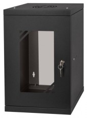 Stalflex RC10-9U-300GB 10" 9U 300 mm mély lapra szerelt fekete üveg ajtós fali rack szekrény Háztartás / Otthon / Kültér - Egyéb háztartási termék - 390654
