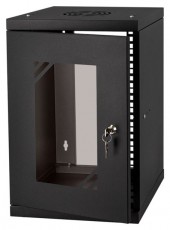 Stalflex RC10-9U-300GB 10" 9U 300 mm mély lapra szerelt fekete üveg ajtós fali rack szekrény Háztartás / Otthon / Kültér - Egyéb háztartási termék - 390654