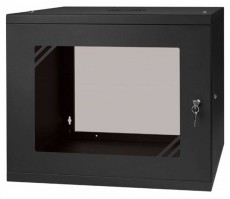 Stalflex RC19-9U-450GB 19" 9U 450 mm mély lapra szerelt fekete üveg ajtós fali rack szekrény Újdonságok - Új termékek - 390614