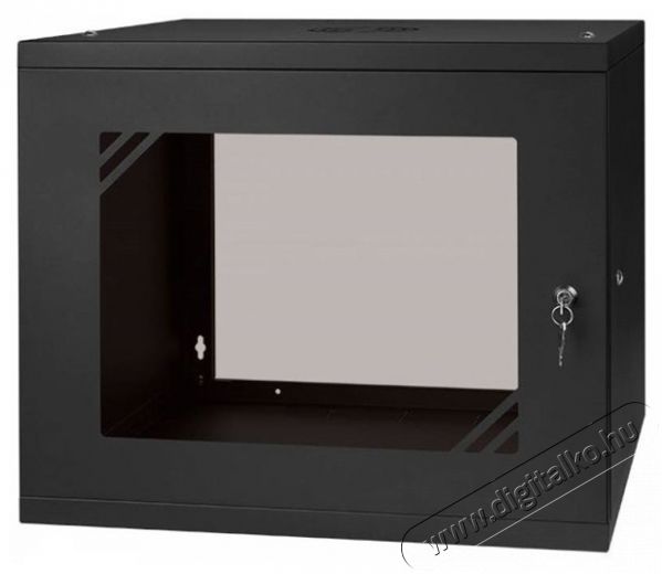 Stalflex RC19-9U-450GB 19" 9U 450 mm mély lapra szerelt fekete üveg ajtós fali rack szekrény Újdonságok - Új termékek - 390614