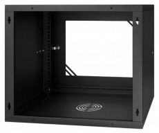 Stalflex RC19-9U-450GB 19" 9U 450 mm mély lapra szerelt fekete üveg ajtós fali rack szekrény Újdonságok - Új termékek - 390614