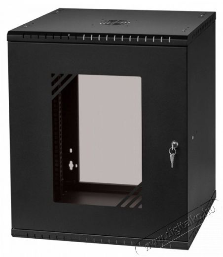 Stalflex RC19-12U-450GB 19" 12U 450 mm mély lapra szerelt fekete üveg ajtós fali rack szekrény Iroda és számítástechnika - Hálózat - Hálózati kiegészítő - 395956