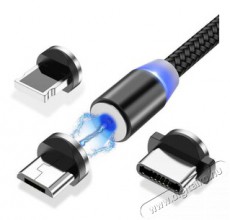 Stansson 1m 3in1 mágneses fejű microUSB/Type-C/Lightning fonott kábel Mobil / Kommunikáció / Smart - Mobiltelefon kiegészítő / tok - Kábel / átalakító - 387136