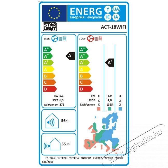 Star-Light ACT-18WIFI Kl&iacute;maberendez&eacute;s, 5.2kW, Inverter, WiFi vez&eacute;rl&eacute;s, Kijelző, A++ energiaoszt&aacute;ly, Feh&eacute;r H&aacute;ztart&aacute;s / Otthon / K&uuml;lt&eacute;r - Ventil&aacute;tor / L&eacute;gkondicion&aacute;l&oacute; - Mobil kl&iacute;ma - 537362