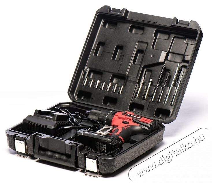 Steinhaus PRO-CD18M Akkus &uuml;tvef&uacute;r&oacute;-csavaroz&oacute;, 18V 2.0Ah Li-Ion, 50Nm, 21 nyomat&eacute;kfokozat, 2 sebess&eacute;g 400/1600 ford/perc, 13mm-es f&eacute;m gyorstokm&aacute;ny, 13 kieg&eacute;sz&iacute;tő, műanyag doboz H&aacute;ztart&aacute;s / Otthon / K&uuml;lt&eacute;r - Szersz&aacute;m - F&uacute;r&oacute; / f&uacute;r&oacute;kalap&aacute;cs - 537375