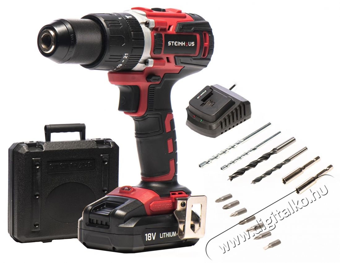 Steinhaus PRO-CD18MX Akkus &uuml;tvef&uacute;r&oacute;-csavaroz&oacute;, 18V 2.0Ah Li-Ion, 58Nm, 21 nyomat&eacute;kfokozat, 2 sebess&eacute;g 400/1800 ford/perc, 13mm-es f&eacute;m gyorstokm&aacute;ny, 13 kieg&eacute;sz&iacute;tő, műanyag doboz H&aacute;ztart&aacute;s / Otthon / K&uuml;lt&eacute;r - Szersz&aacute;m - F&uacute;r&oacute; / f&uacute;r&oacute;kalap&aacute;cs - 537372