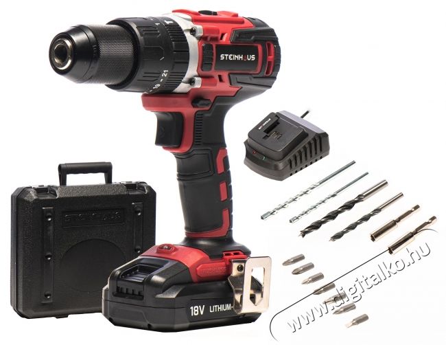 Steinhaus PRO-CD18MX Akkus &uuml;tvef&uacute;r&oacute;-csavaroz&oacute;, 18V 2.0Ah Li-Ion, 58Nm, 21 nyomat&eacute;kfokozat, 2 sebess&eacute;g 400/1800 ford/perc, 13mm-es f&eacute;m gyorstokm&aacute;ny, 13 kieg&eacute;sz&iacute;tő, műanyag doboz H&aacute;ztart&aacute;s / Otthon / K&uuml;lt&eacute;r - Szersz&aacute;m - F&uacute;r&oacute; / f&uacute;r&oacute;kalap&aacute;cs - 537372