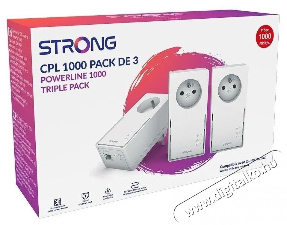 Strong Powerline 1000 TRI FR Powerline adapter H&aacute;ztart&aacute;s / Otthon / K&uuml;lt&eacute;r - Vil&aacute;g&iacute;t&aacute;s / elektromoss&aacute;g - H&aacute;l&oacute;zati eloszt&oacute; / hosszabb&iacute;t&oacute; / adapter - 532688
