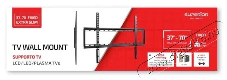 Superior SUPSTV006 Extra Slim TV fali konzol, Fix, 37 -86  (92cm-215cm), 35 kg, Fekete Tv kieg&eacute;sz&iacute;tők - Fali tart&oacute; / konzol - Fali tv tart&oacute; - 534702