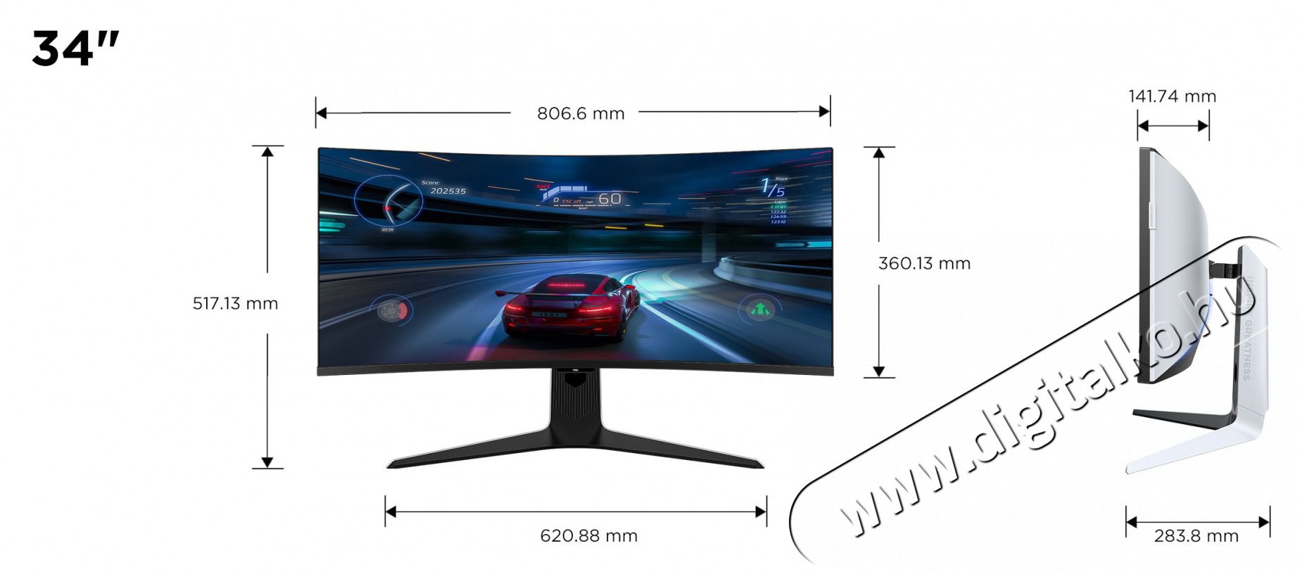 TCL 34R83Q QD Mini-LED &iacute;velt Gaming monitor Iroda &eacute;s sz&aacute;m&iacute;t&aacute;stechnika - Monitor - 21:9 Ultrawide monitor - 502464