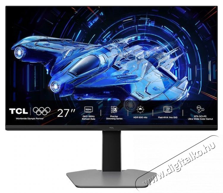 TCL 27G64 QD-Mini LED Gaming monitor, 27 , QHD (2560x1440), 180Hz, 1ms GTG, AMD FreeSync  Premium, G-Sync  kompatibilis, HDR600, 2x HDMI, DisplayPort, Jack, Pivot, Fekete/Sz&uuml;rke Iroda &eacute;s sz&aacute;m&iacute;t&aacute;stechnika - Monitor - Monitor - 534710