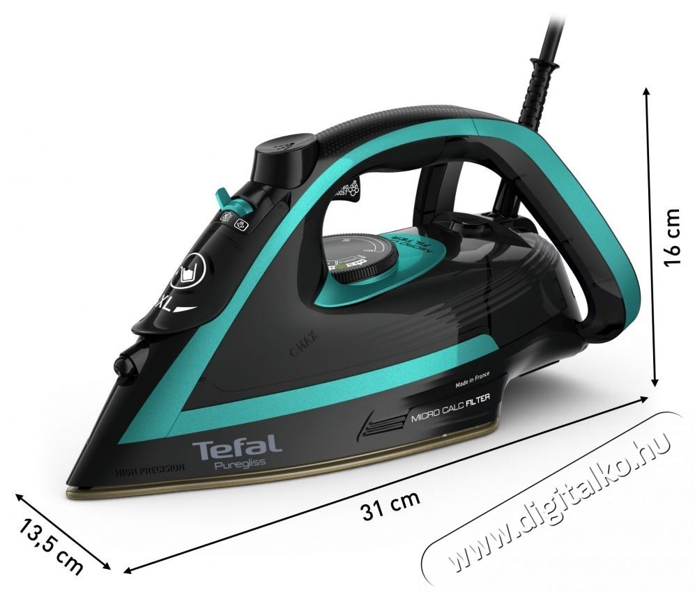 Tefal FV8066E0 Puregliss Maldives Black Gőz&ouml;lős vasal&oacute;, 280g/perc gőzl&ouml;ket, 3000W, Anti-drip, Anti scale, Fekete/K&eacute;k H&aacute;ztart&aacute;s / Otthon / K&uuml;lt&eacute;r - Vasal&oacute; - Vasal&oacute; - 533799