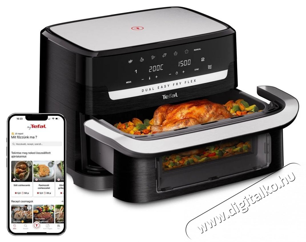 Tefal EY9228E0 Dual Easy Fry Flex forr&oacute;levegős s&uuml;tő Konyhai term&eacute;kek - Konyhai kisg&eacute;p (s&uuml;t&eacute;s / főz&eacute;s / hűt&eacute;s / &eacute;telk&eacute;sz&iacute;t&eacute;s) - L&eacute;gkever&eacute;ses főzőg&eacute;p / elektromos kukta / multifunkci&oacute;s s&uuml;tő - 540558