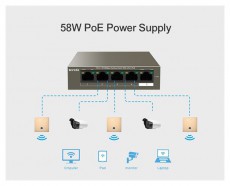 TENDA TEG1105P-4-63W 5port GbE LAN PoE (58W) switch Iroda &eacute;s sz&aacute;m&iacute;t&aacute;stechnika - H&aacute;l&oacute;zat - Switch - 390500