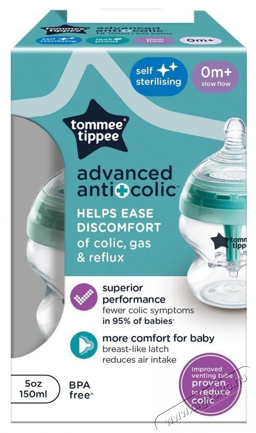 Tommee Tippee Anti-colic cumis&uuml;veg, 150 ml Sz&eacute;ps&eacute;g&aacute;pol&aacute;s / Eg&eacute;szs&eacute;g - Baba mama term&eacute;k - Cumis&uuml;veg / cumi / etet&eacute;s kieg&eacute;sz&iacute;tő - 533886