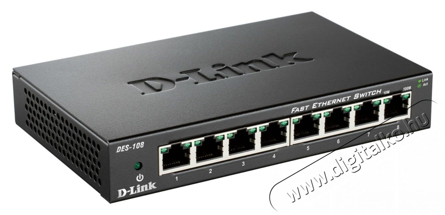 D-Link DES-108/E 8-port 10/100Mbps fémházas Fast Ethernet Switch Iroda és számítástechnika - Hálózat - Switch - 317473