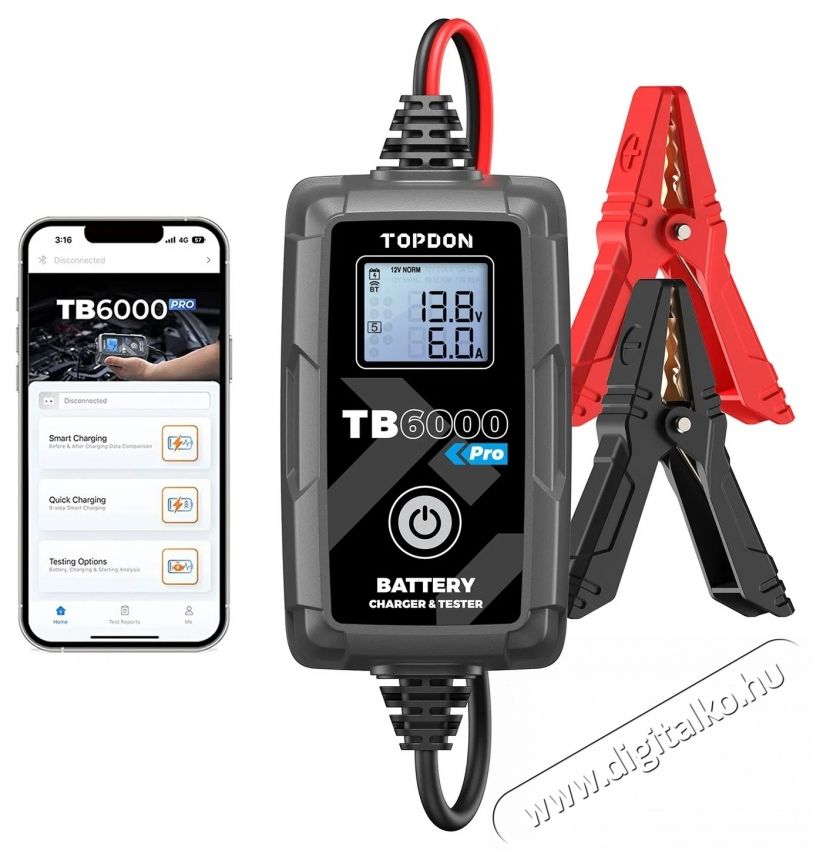 TOPDON TB6000Pro aut&oacute; akkuml&aacute;tor t&ouml;ltő Aut&oacute;hifi / Aut&oacute; felszerel&eacute;s - Aut&oacute;s / aut&oacute;hifi kieg&eacute;sz&iacute;tő - Aut&oacute; akkumul&aacute;tor t&ouml;ltő - 532349