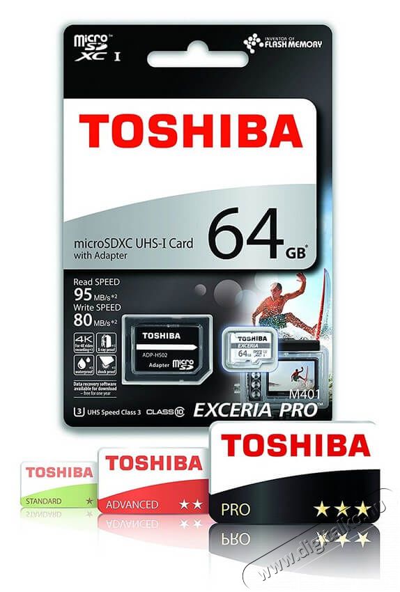 Toshiba Exceria Pro 64GB SD micro M401 (SDXC Class 10 UHS-I) (THN-M401S0640E2) memória kártya adapterrel Memória kártya / Pendrive - MicroSD / MicroSDHC kártya - 334279