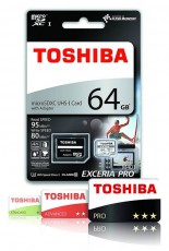 Toshiba Exceria Pro 64GB SD micro M401 (SDXC Class 10 UHS-I) (THN-M401S0640E2) memória kártya adapterrel Memória kártya / Pendrive - MicroSD / MicroSDHC kártya - 334279
