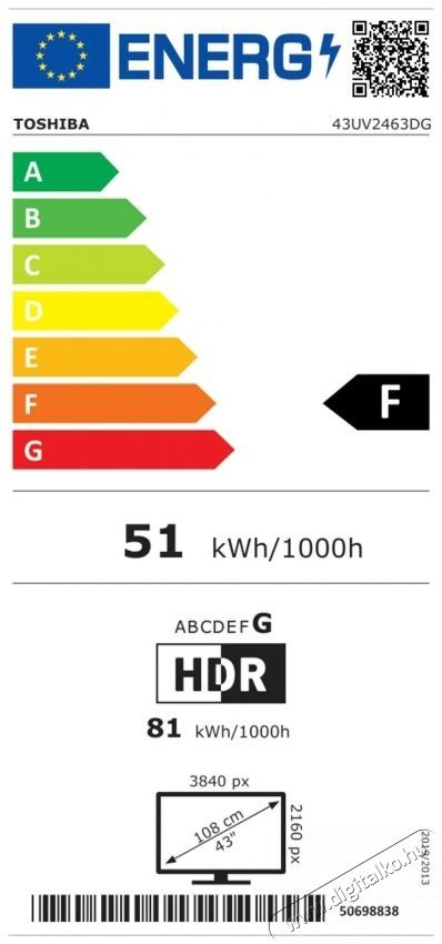 Toshiba 43 43UV2463DG 4K UHD Smart TV Telev&iacute;zi&oacute;k - LED telev&iacute;zi&oacute; - UHD 4K felbont&aacute;s&uacute; - 505555