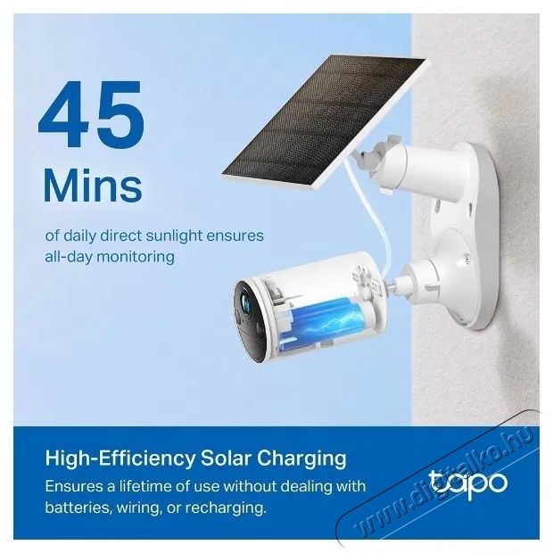 TP-LINK Tapo A201 napelem panel, 2.5W, IP65, 3.8m k&aacute;bel H&aacute;ztart&aacute;s / Otthon / K&uuml;lt&eacute;r - Okos otthon - Kieg&eacute;sz&iacute;tő - 531315