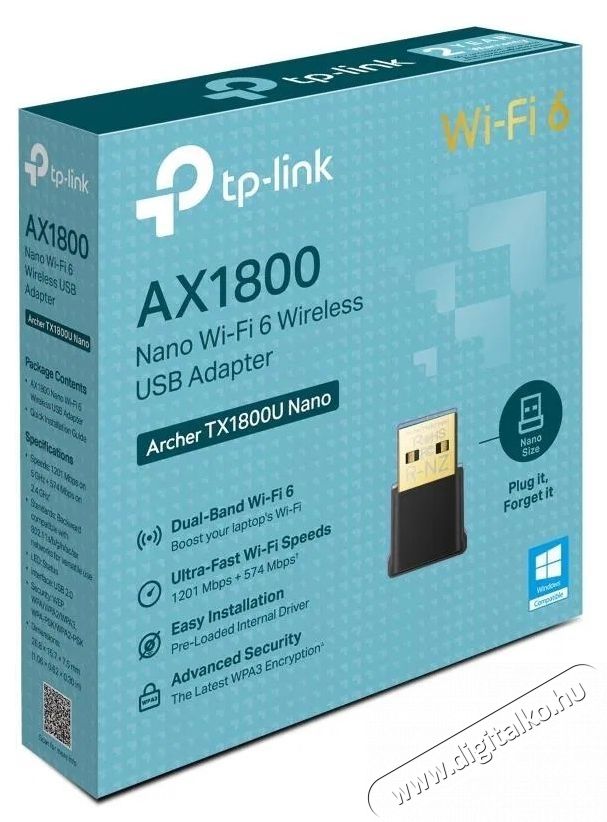 TP-LINK Archer TX1800U Nano Wi-Fi 6 Iroda &eacute;s sz&aacute;m&iacute;t&aacute;stechnika - H&aacute;l&oacute;zat - Vezet&eacute;k n&eacute;lk&uuml;li adapter - 532723