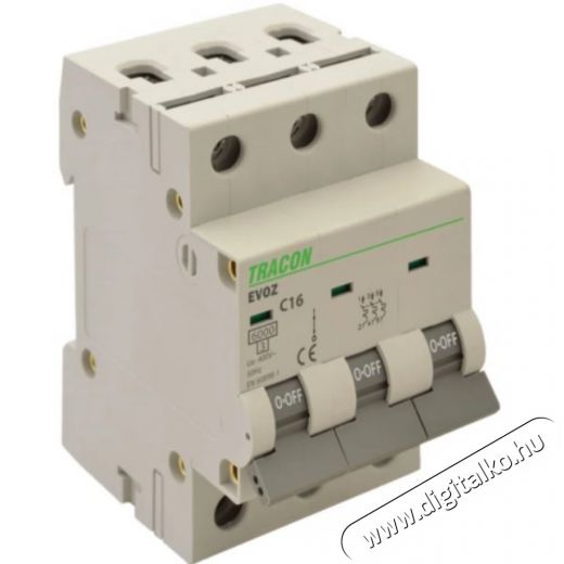 Tracon EVOZ3C63 63A C 3P 6kA kismegszakító Háztartás / Otthon / Kültér - Szerszám - Áramfejlesztő - 388868