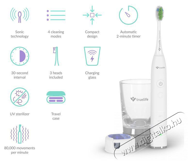 TRUELIFE SonicBrush GL UV Elektromos fogkefe Sz&eacute;ps&eacute;g&aacute;pol&aacute;s / Eg&eacute;szs&eacute;g - Sz&aacute;j / fog &aacute;pol&aacute;s - Elektromos fogkefe - 526510