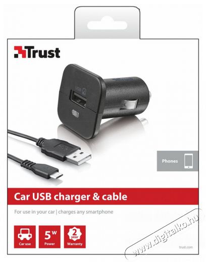 Trust autós töltő mikro USB kábel (19347) Mobil / Kommunikáció / Smart - Mobiltelefon kiegészítő / tok - Hálózati-, autós töltő - 307365