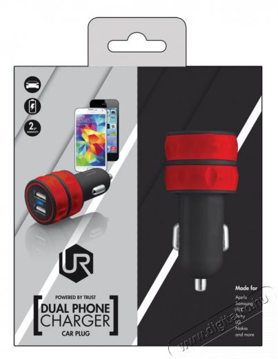 Trust autós adapter dupla USB (20157) - piros Mobil / Kommunikáció / Smart - Mobiltelefon kiegészítő / tok - Hálózati-, autós töltő - 307379