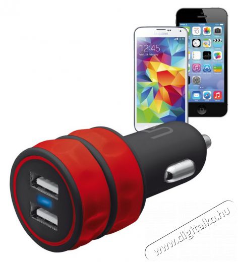 Trust autós adapter dupla USB (20157) - piros Mobil / Kommunikáció / Smart - Mobiltelefon kiegészítő / tok - Hálózati-, autós töltő - 307379