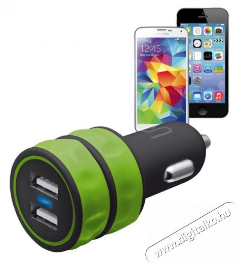 Trust Dual Smartphone Car Charger (20158) - lime Mobil / Kommunikáció / Smart - Mobiltelefon kiegészítő / tok - Hálózati-, autós töltő - 307378